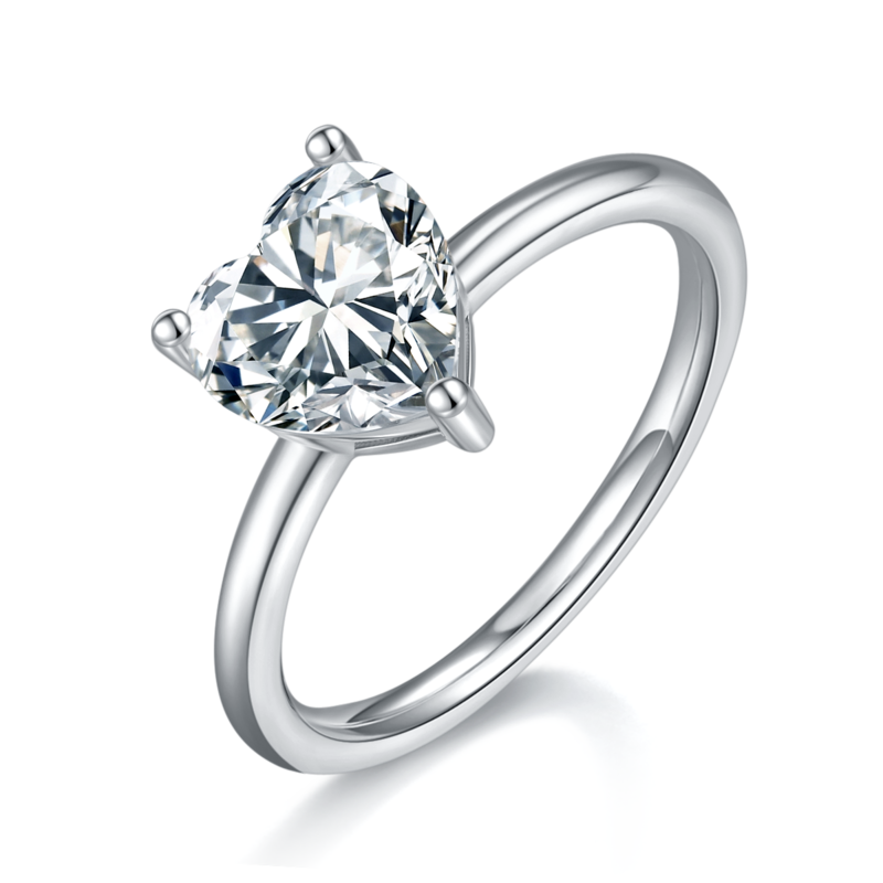 Classic心形S925银镀白金MoissaniteWomen's Ring2.0ctD级